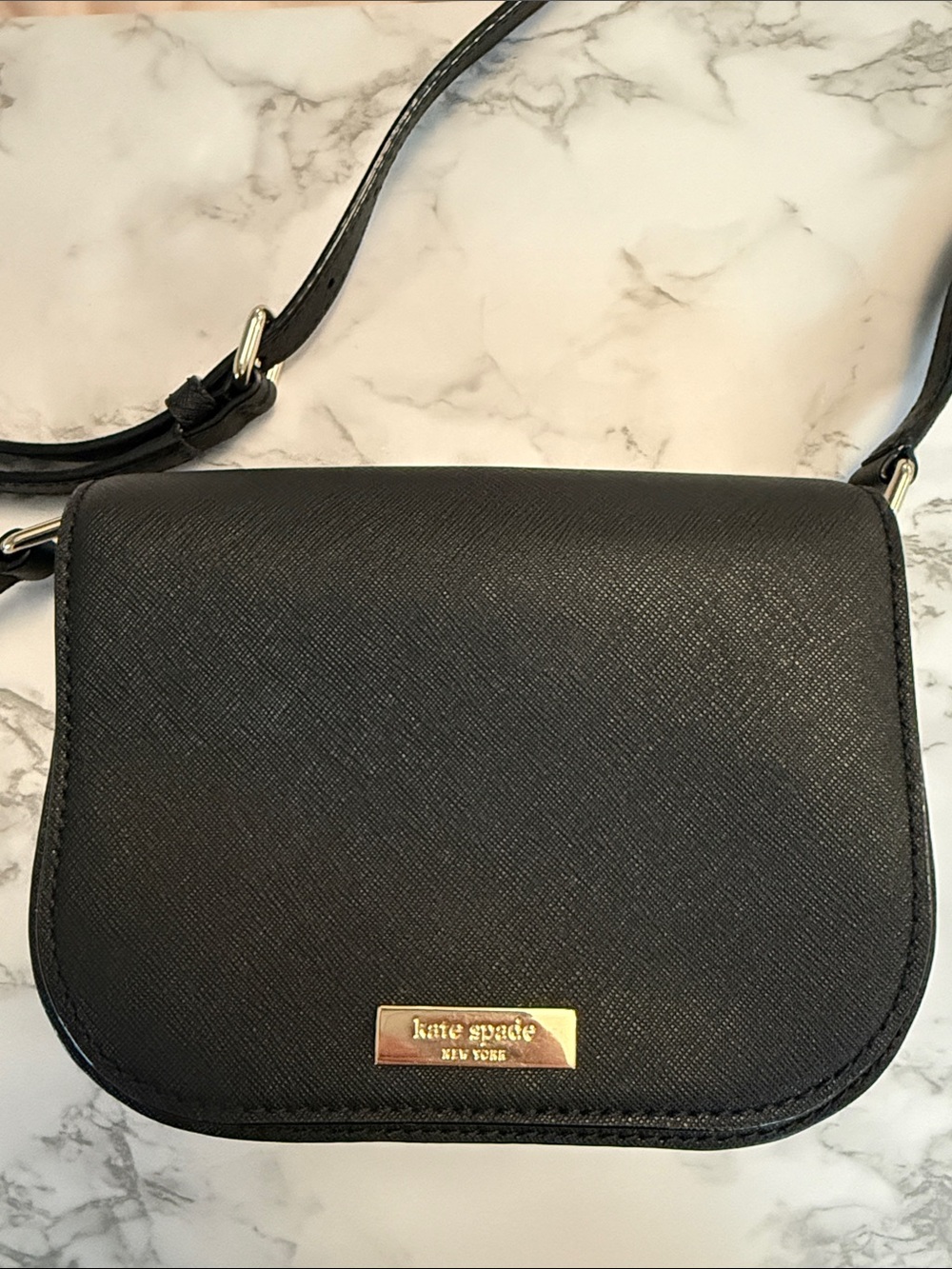 Kate Spade Black Crossbody with Gold Logo Plate